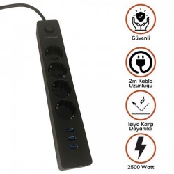Robinanka Termak Akım Korumalı 4 Priz 3 USB Girişli Uzatma Kablosu Güç&Şarj Robinanka Termak Akım Korumalı 4 Priz 3 USB Girişli Uzatma Kablosu Güç&Şarj