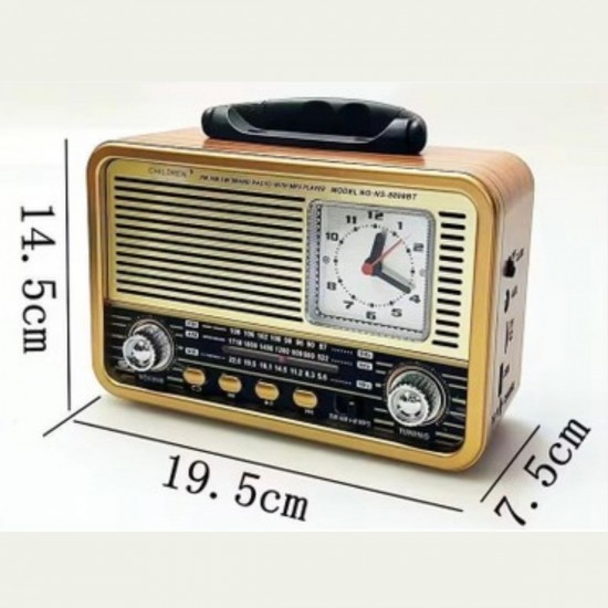 Robinanka Orta Boy Saat Göstergeli Retro Ahşap Tasarım Bluetooth Hoparlörlü Radyo – FM/AM Destekli, Şarjlı ve Taşınabilir Radyo NS-8898 Robinanka Orta Boy Saat Göstergeli Retro Ahşap Tasarım Bluetooth Hoparlörlü Radyo – FM/AM Destekli, Şarjlı ve Taşınabilir Radyo NS-8898