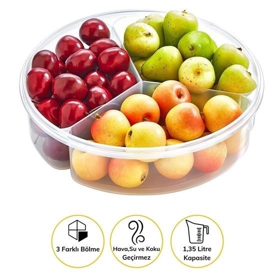 Robinanka® 3 Bölmeli Sızdırmaz Contalı Kilitli Kapaklı 1,35 Litre yuvarlak Erzak Saklama Kabı LC-500 Robinanka® 3 Bölmeli Sızdırmaz Contalı Kilitli Kapaklı 1,35 Litre yuvarlak Erzak Saklama Kabı LC-500