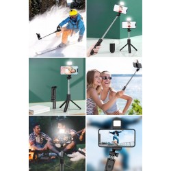 Robinanka Kendiliğinden Işıklı Masaüstü Tripod Olabilen Telefon Tutuculu Kablosuz Kumandalı Selfie Çubuğu Robinanka Kendiliğinden Işıklı Masaüstü Tripod Olabilen Telefon Tutuculu Kablosuz Kumandalı Selfie Çubuğu