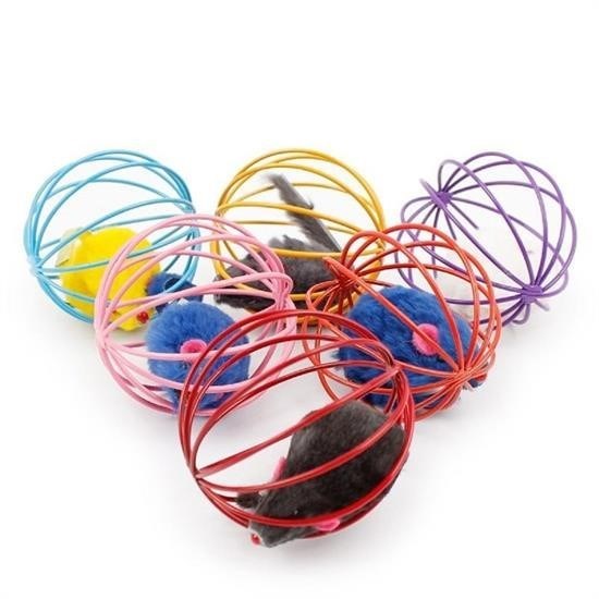Robinanka® Renkli Metal Kafesli Peluş Fareli Kedi Köpek Oyuncağı Oyun Topu 6 cm Robinanka® Renkli Metal Kafesli Peluş Fareli Kedi Köpek Oyuncağı Oyun Topu 6 cm