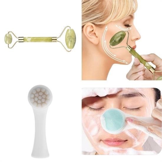 Robinanka® 2li Set Çift Taraflı Cilt Temizleme Fırçası ve Yeşim Taşı Çift Taraflı Cilt Masaj Aleti Robinanka® 2li Set Çift Taraflı Cilt Temizleme Fırçası ve Yeşim Taşı Çift Taraflı Cilt Masaj Aleti