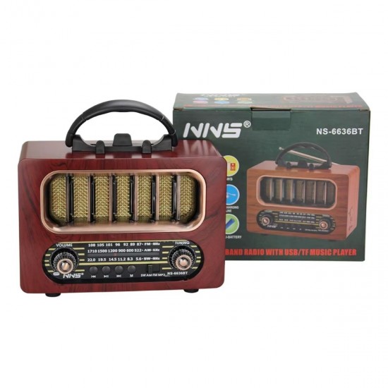 Robinanka Orta Boy Retro Ahşap Tasarım Bluetooth Hoparlörlü Radyo – FM/AM Destekli, Şarjlı ve Taşınabiliri Radyo NS-6636 Robinanka Orta Boy Retro Ahşap Tasarım Bluetooth Hoparlörlü Radyo – FM/AM Destekli, Şarjlı ve Taşınabiliri Radyo NS-6636
