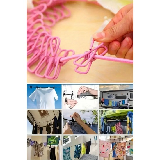 Robinanka® Taşınabilir Seyahat Çamaşır İpi 12 Mandallı Klipsli Lastikli Çamaşır Mandalları Robinanka® Taşınabilir Seyahat Çamaşır İpi 12 Mandallı Klipsli Lastikli Çamaşır Mandalları