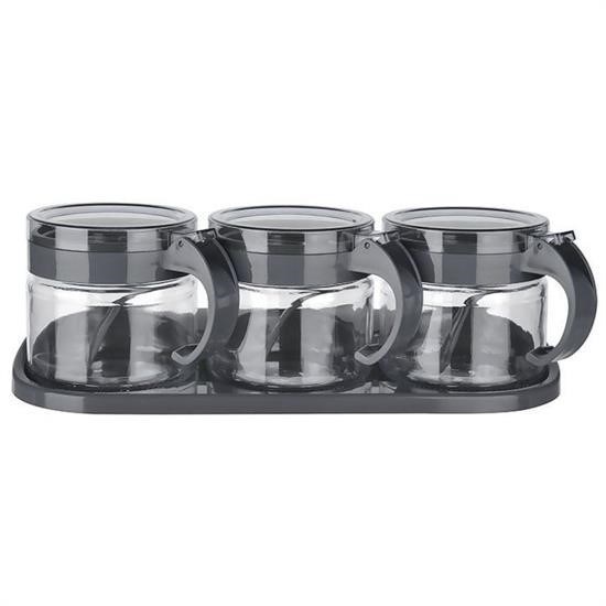Robinanka® Gri 3lü Standlı Kapaklı Kaşıklı Cam Hava Sızdırmaz Baharatlık Takımı KC-386 Robinanka® Gri 3lü Standlı Kapaklı Kaşıklı Cam Hava Sızdırmaz Baharatlık Takımı KC-386