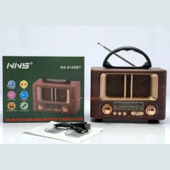 Robinanka Küçük Mini Boy Retro Ahşap Tasarım Bluetooth Hoparlörlü Radyo – FM/AM Destekli, Şarjlı ve Taşınabilir Radyo NS-8108 Robinanka Küçük Mini Boy Retro Ahşap Tasarım Bluetooth Hoparlörlü Radyo – FM/AM Destekli, Şarjlı ve Taşınabilir Radyo NS-8108