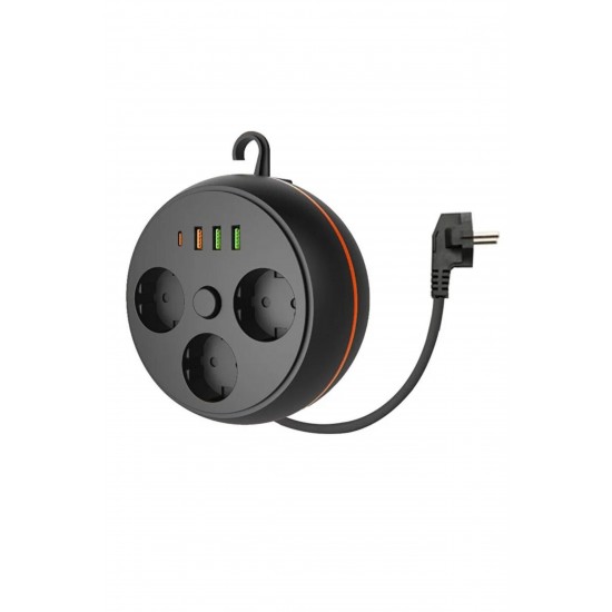 Robinanka 3 Adet Soket,3 Adet USB ve 1 Adet Type-C Girişli Termal Akım Korumalı Makaralı Priz 3395 Robinanka 3 Adet Soket,3 Adet USB ve 1 Adet Type-C Girişli Termal Akım Korumalı Makaralı Priz 3395