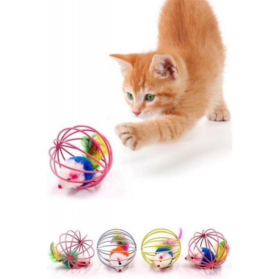 Robinanka® Renkli Metal Kafesli Peluş Fareli Kedi Köpek Oyuncağı Oyun Topu 6 cm Robinanka® Renkli Metal Kafesli Peluş Fareli Kedi Köpek Oyuncağı Oyun Topu 6 cm