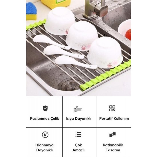Robinanka® Evye Üstü Katlanır Nihale Paslanmaz Çelik Pratik Sebze Meyve Bulaşık Kurutma Süzgeci Robinanka® Evye Üstü Katlanır Nihale Paslanmaz Çelik Pratik Sebze Meyve Bulaşık Kurutma Süzgeci