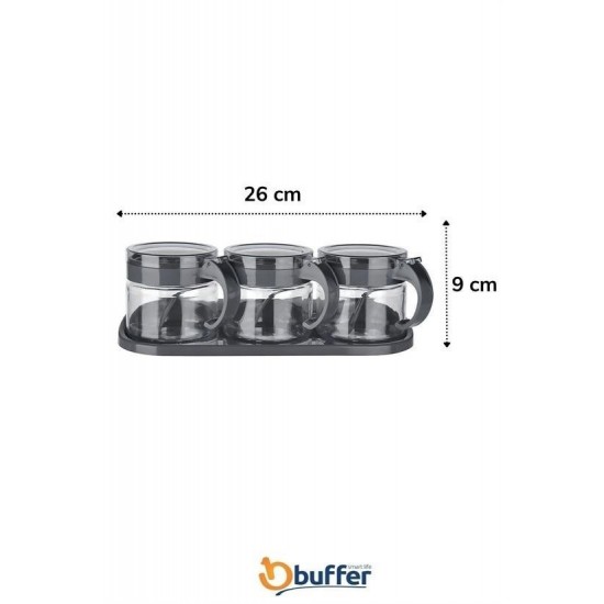 Robinanka® Gri 3lü Standlı Kapaklı Kaşıklı Cam Hava Sızdırmaz Baharatlık Takımı KC-386 Robinanka® Gri 3lü Standlı Kapaklı Kaşıklı Cam Hava Sızdırmaz Baharatlık Takımı KC-386