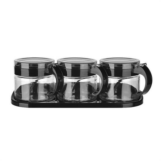 Robinanka® Siyah 3lü Standlı Kapaklı Kaşıklı Cam Hava Sızdırmaz Baharatlık Takımı KC-386 Robinanka® Siyah 3lü Standlı Kapaklı Kaşıklı Cam Hava Sızdırmaz Baharatlık Takımı KC-386