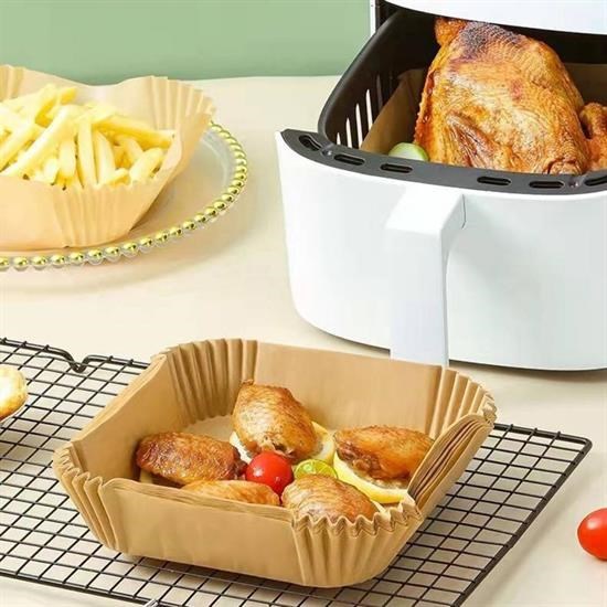 Robinanka® 100 Adet Air Fryer Pişirme Kağıdı Tek Kullanımlık  Gıda Yağlı Kağıdı Kare Tabak Model
