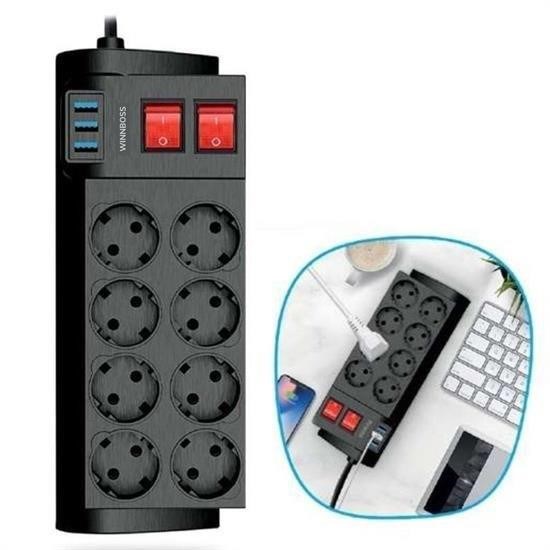 Robinanka® Isıya Dayanıklı Termal Akım Korumalı 2 Metre 16A 4000W 8li Priz ve 3 Usb Li Uzatma Kablosu Robinanka® Isıya Dayanıklı Termal Akım Korumalı 2 Metre 16A 4000W 8li Priz ve 3 Usb Li Uzatma Kablosu