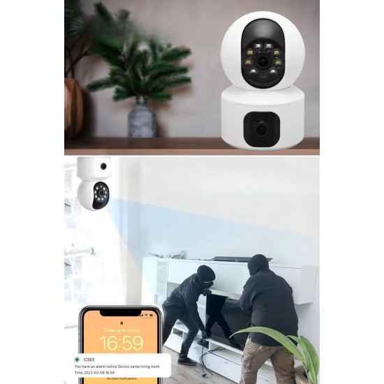 Robinanka® Çift Kameralı Wifi Bağlantılı Gece Görüşlü Ev Tipi Güvenlik Kamerası Robinanka® Çift Kameralı Wifi Bağlantılı Gece Görüşlü Ev Tipi Güvenlik Kamerası