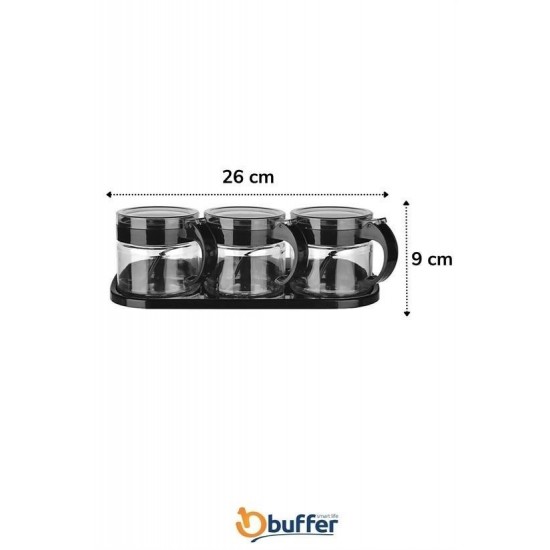Robinanka® Siyah 3lü Standlı Kapaklı Kaşıklı Cam Hava Sızdırmaz Baharatlık Takımı KC-386 Robinanka® Siyah 3lü Standlı Kapaklı Kaşıklı Cam Hava Sızdırmaz Baharatlık Takımı KC-386