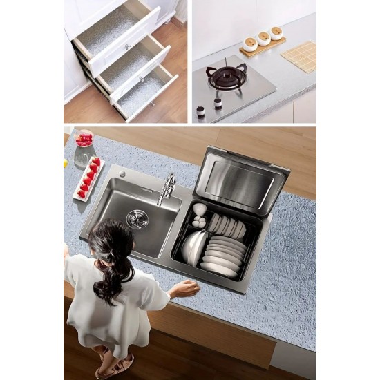 Robinanka® Rulo Gümüş Alüminyum Folyo Duvar Kağıdı, Kendinden Yapışkanlı Raf İçi, Su Geçirmez Folyo 2 mt x 60 cm Robinanka® Rulo Gümüş Alüminyum Folyo Duvar Kağıdı, Kendinden Yapışkanlı Raf İçi, Su Geçirmez Folyo 2 mt x 60 cm