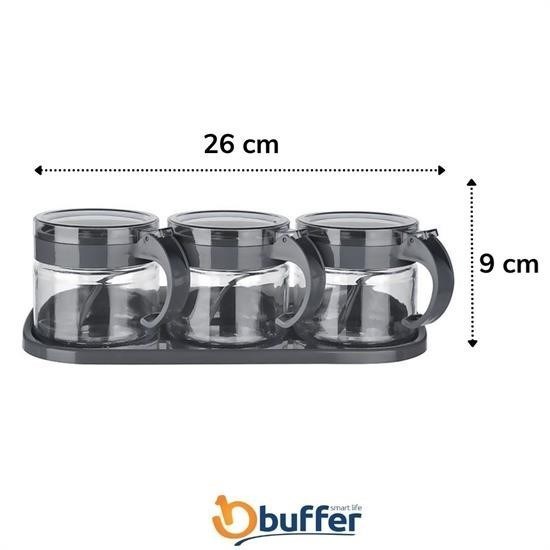 Robinanka® Gri 3lü Standlı Kapaklı Kaşıklı Cam Hava Sızdırmaz Baharatlık Takımı KC-386 Robinanka® Gri 3lü Standlı Kapaklı Kaşıklı Cam Hava Sızdırmaz Baharatlık Takımı KC-386