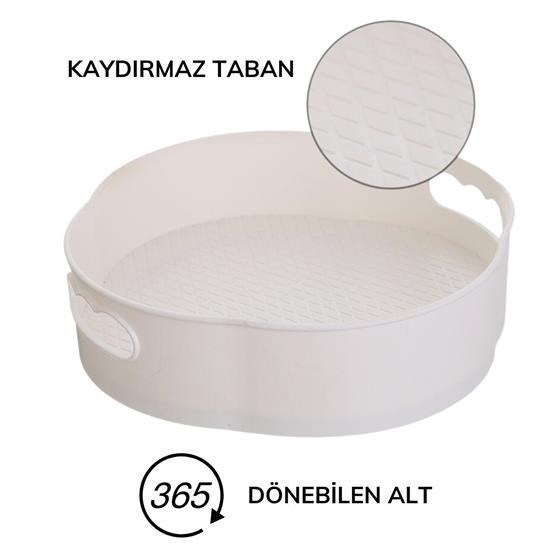 Robinanka® 360 Derece Dönebilen Mekanizmalı Yuvarlak Tepsi Formlu Sunum ve Servis Organizer Tablası Robinanka® 360 Derece Dönebilen Mekanizmalı Yuvarlak Tepsi Formlu Sunum ve Servis Organizer Tablası