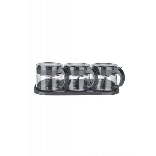Robinanka® Gri 3lü Standlı Kapaklı Kaşıklı Cam Hava Sızdırmaz Baharatlık Takımı KC-386 Robinanka® Gri 3lü Standlı Kapaklı Kaşıklı Cam Hava Sızdırmaz Baharatlık Takımı KC-386