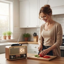Robinanka Orta Boy Saat Göstergeli Retro Ahşap Tasarım Bluetooth Hoparlörlü Radyo – FM/AM Destekli, Şarjlı ve Taşınabilir Radyo NS-8898 Robinanka Orta Boy Saat Göstergeli Retro Ahşap Tasarım Bluetooth Hoparlörlü Radyo – FM/AM Destekli, Şarjlı ve Taşınabilir Radyo NS-8898