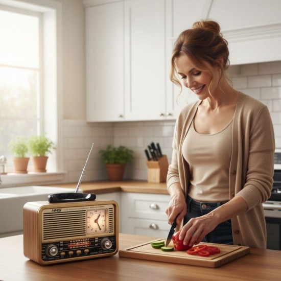 Robinanka Orta Boy Saat Göstergeli Retro Ahşap Tasarım Bluetooth Hoparlörlü Radyo – FM/AM Destekli, Şarjlı ve Taşınabilir Radyo NS-8898 Robinanka Orta Boy Saat Göstergeli Retro Ahşap Tasarım Bluetooth Hoparlörlü Radyo – FM/AM Destekli, Şarjlı ve Taşınabilir Radyo NS-8898