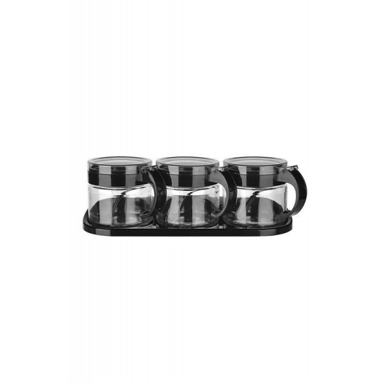 Robinanka® Siyah 3lü Standlı Kapaklı Kaşıklı Cam Hava Sızdırmaz Baharatlık Takımı KC-386 Robinanka® Siyah 3lü Standlı Kapaklı Kaşıklı Cam Hava Sızdırmaz Baharatlık Takımı KC-386