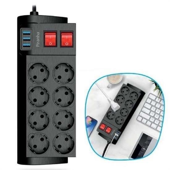 Robinanka® Isıya Dayanıklı Termal Akım Korumalı 2 Metre 16A 4000W 8li Priz ve 3 Usb Li Uzatma Kablosu Robinanka® Isıya Dayanıklı Termal Akım Korumalı 2 Metre 16A 4000W 8li Priz ve 3 Usb Li Uzatma Kablosu