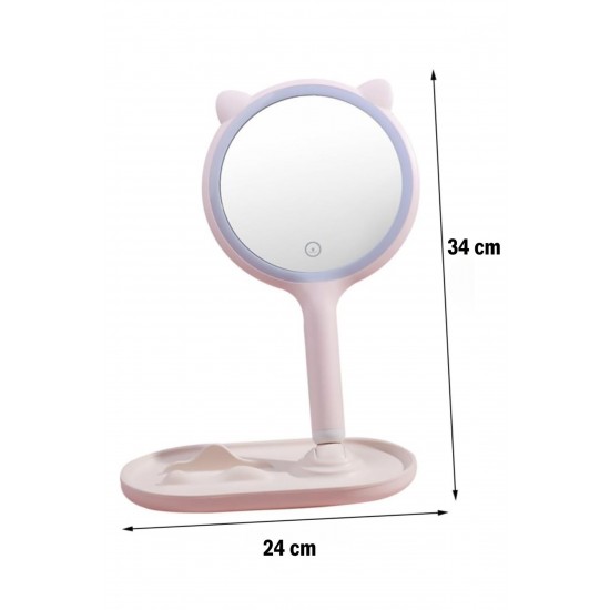 Robinanka® Kedi Kulaklı Telefon Standlı Yuvarlak Dokunmatik Led Ayarlı Masa Üstü Makyaj Aynası Robinanka® Kedi Kulaklı Telefon Standlı Yuvarlak Dokunmatik Led Ayarlı Masa Üstü Makyaj Aynası