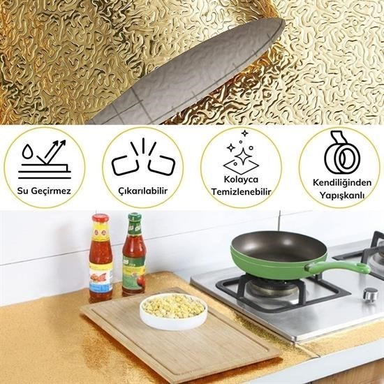 Robinanka® 10 Metre Kendinden Yapışkanlı Silinebilir Mutfak Tezgah Üstü Sticker Folyo Gold Renk Robinanka® 10 Metre Kendinden Yapışkanlı Silinebilir Mutfak Tezgah Üstü Sticker Folyo Gold Renk