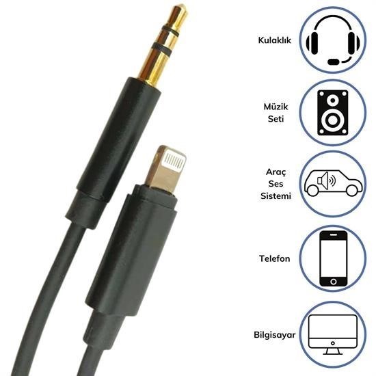 Robinanka® iPhone Lightning Aux Araç Dönüştürücü Ses Kablosu 35 mm Jack Girişli Robinanka® iPhone Lightning Aux Araç Dönüştürücü Ses Kablosu 35 mm Jack Girişli