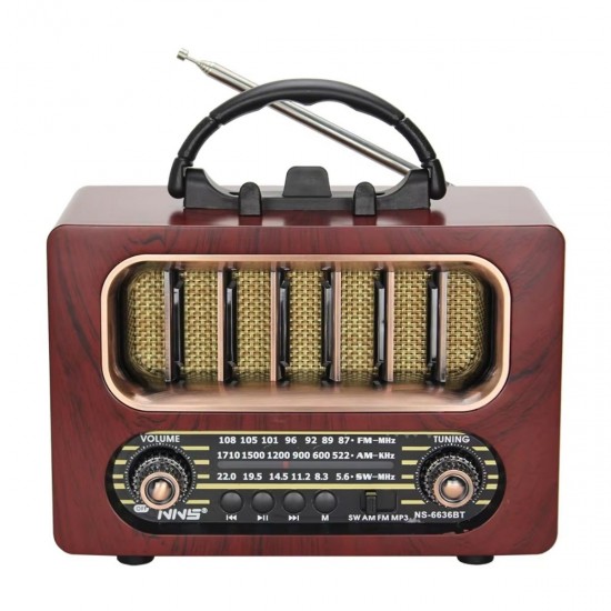 Robinanka Orta Boy Retro Ahşap Tasarım Bluetooth Hoparlörlü Radyo – FM/AM Destekli, Şarjlı ve Taşınabiliri Radyo NS-6636 Robinanka Orta Boy Retro Ahşap Tasarım Bluetooth Hoparlörlü Radyo – FM/AM Destekli, Şarjlı ve Taşınabiliri Radyo NS-6636