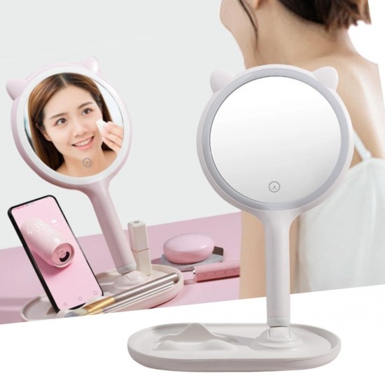 Robinanka® Kedi Kulaklı Telefon Standlı Yuvarlak Dokunmatik Led Ayarlı Masa Üstü Makyaj Aynası Robinanka® Kedi Kulaklı Telefon Standlı Yuvarlak Dokunmatik Led Ayarlı Masa Üstü Makyaj Aynası