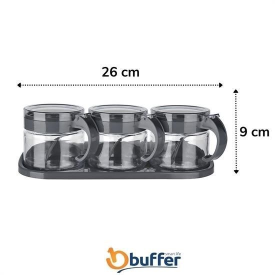 Robinanka® Siyah 3lü Standlı Kapaklı Kaşıklı Cam Hava Sızdırmaz Baharatlık Takımı KC-386 Robinanka® Siyah 3lü Standlı Kapaklı Kaşıklı Cam Hava Sızdırmaz Baharatlık Takımı KC-386