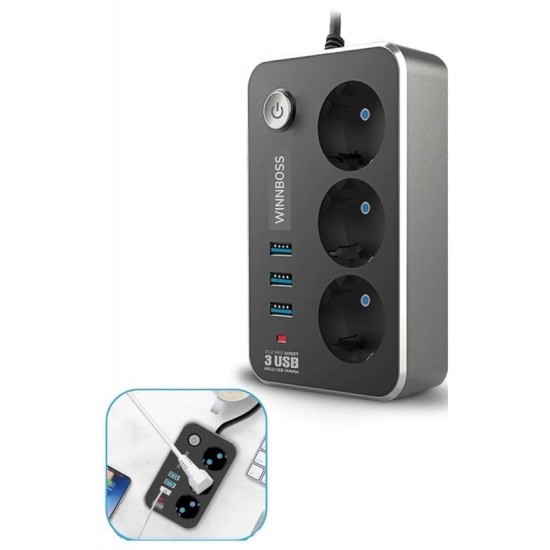 Robinanka® Isıya Dayanıklı Termal Akım Korumalı 2 Mt 10A 2500W 3lü Priz ve 3 Usbi 21A Uzatma Kablosu Robinanka® Isıya Dayanıklı Termal Akım Korumalı 2 Mt 10A 2500W 3lü Priz ve 3 Usbi 21A Uzatma Kablosu