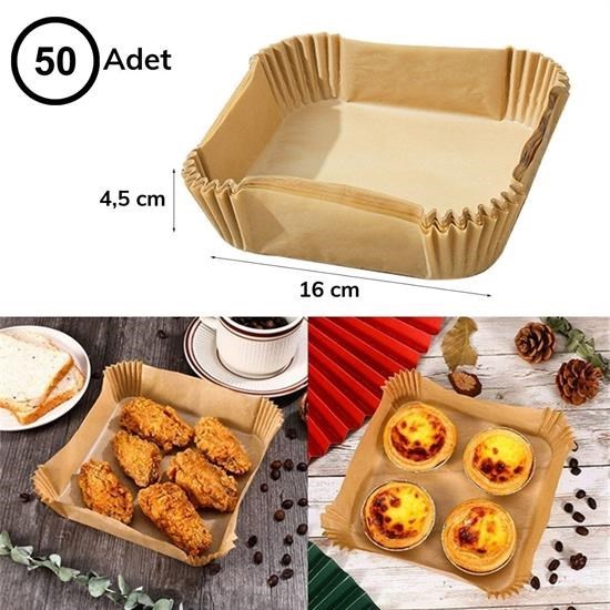 Robinanka® 100 Adet Air Fryer Pişirme Kağıdı Tek Kullanımlık  Gıda Yağlı Kağıdı Kare Tabak Model