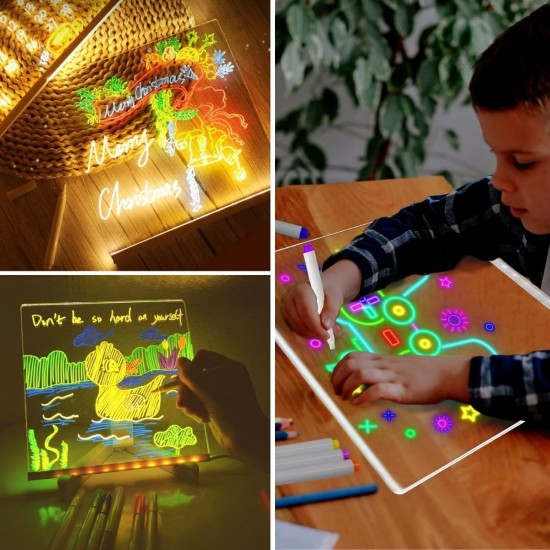 Robinanka LED Işıklı Kendiliğinden Renkli Fosforlu Kalemli Kare Yazı Panosu 20x20 cm Robinanka LED Işıklı Kendiliğinden Renkli Fosforlu Kalemli Kare Yazı Panosu 20x20 cm