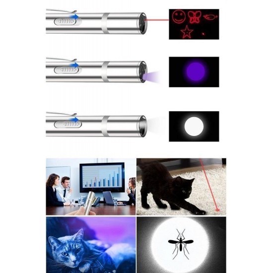 Robinanka® Usb İle Şarj Edilebilen 3In 1 Kırmızı Işık +Beyaz Led Meşale Işık + Uv El Feneri Kedi Lazeri Robinanka® Usb İle Şarj Edilebilen 3In 1 Kırmızı Işık +Beyaz Led Meşale Işık + Uv El Feneri Kedi Lazeri