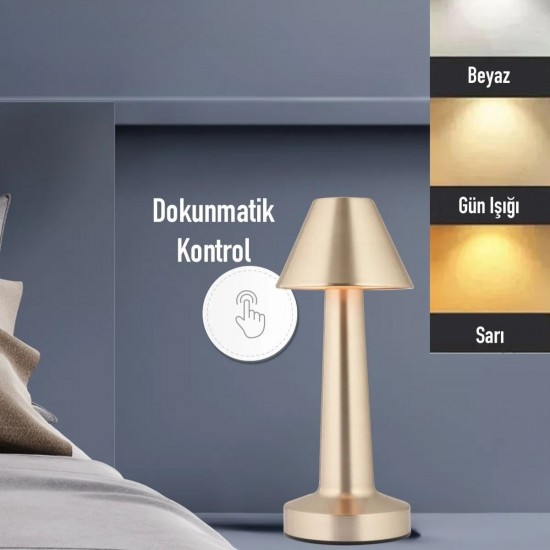 Robinanka Çatı Model Gold Renk Şarjlı Dokunmatik 3 Renkli LED Masa Lambası Robinanka Çatı Model Gold Renk Şarjlı Dokunmatik 3 Renkli LED Masa Lambası