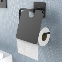 Robinanka Kendiliğinden Yapışkanlı Siyah Paslanmaz Metal Kapaklı Tuvalet Kağıtlığı Aparatı  Robinanka Kendiliğinden Yapışkanlı Siyah Paslanmaz Metal Kapaklı Tuvalet Kağıtlığı Aparatı