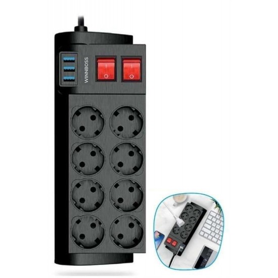 Robinanka® Isıya Dayanıklı Termal Akım Korumalı 2 Metre 16A 4000W 8li Priz ve 3 Usb Li Uzatma Kablosu Robinanka® Isıya Dayanıklı Termal Akım Korumalı 2 Metre 16A 4000W 8li Priz ve 3 Usb Li Uzatma Kablosu