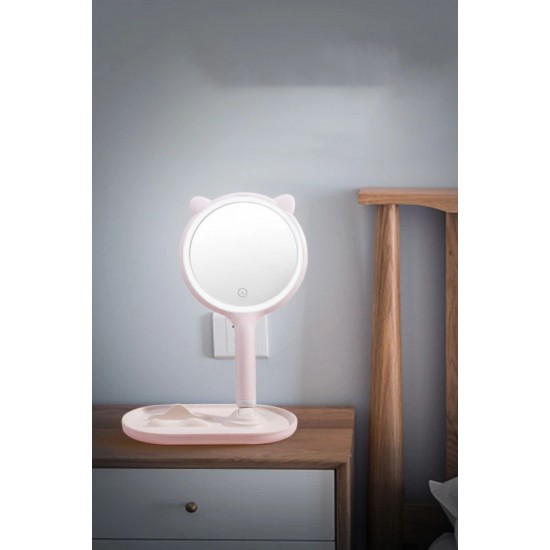 Robinanka® Kedi Kulaklı Telefon Standlı Yuvarlak Dokunmatik Led Ayarlı Masa Üstü Makyaj Aynası Robinanka® Kedi Kulaklı Telefon Standlı Yuvarlak Dokunmatik Led Ayarlı Masa Üstü Makyaj Aynası