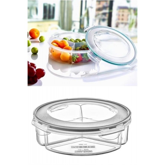 Robinanka® 3 Bölmeli Sızdırmaz Contalı Kilitli Kapaklı 1,35 Litre yuvarlak Erzak Saklama Kabı LC-500 Robinanka® 3 Bölmeli Sızdırmaz Contalı Kilitli Kapaklı 1,35 Litre yuvarlak Erzak Saklama Kabı LC-500