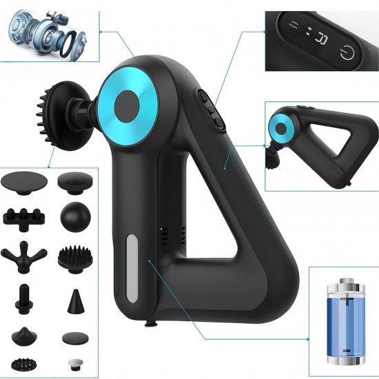 Robinanka 12 Farklı Başlıklı Profesyonel Masaj Tabancası - Kas Gevşetici ve Yorgunluk Giderici Masaj Aleti