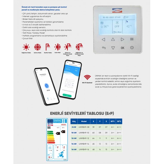 Ünmak Air-Tech 12 KW Monofaze Havadan Suya Isı Pompası